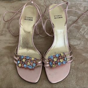 Staurt Weitzman Pink and Gold Crystal Sandals